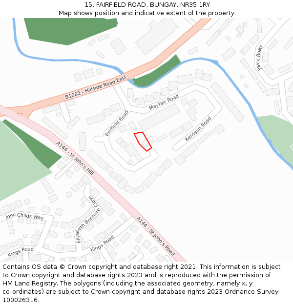 15, FAIRFIELD ROAD, BUNGAY, NR35 1RY: Location map and indicative extent of plot