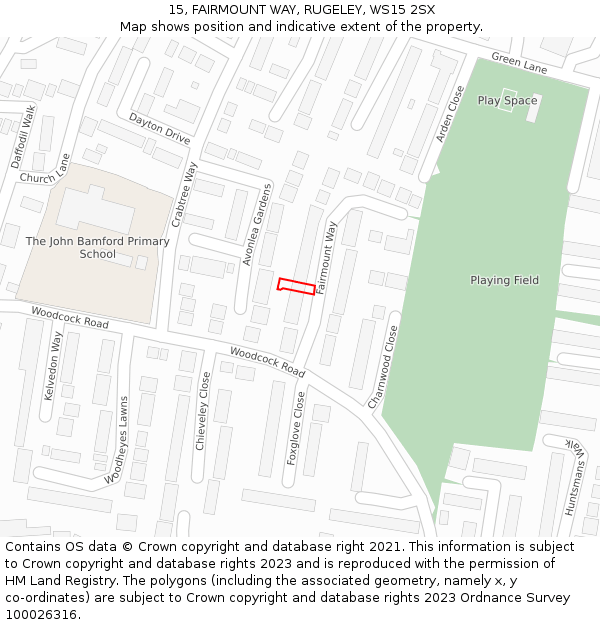 15, FAIRMOUNT WAY, RUGELEY, WS15 2SX: Location map and indicative extent of plot