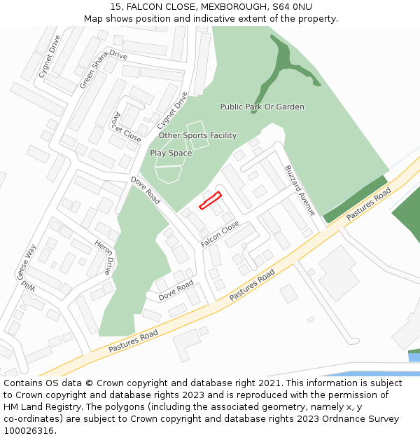 15, FALCON CLOSE, MEXBOROUGH, S64 0NU: Location map and indicative extent of plot