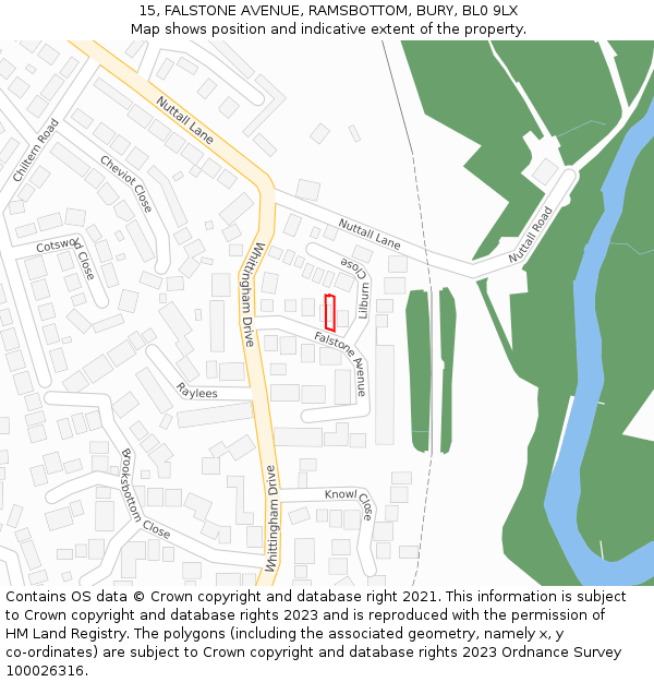 15, FALSTONE AVENUE, RAMSBOTTOM, BURY, BL0 9LX: Location map and indicative extent of plot