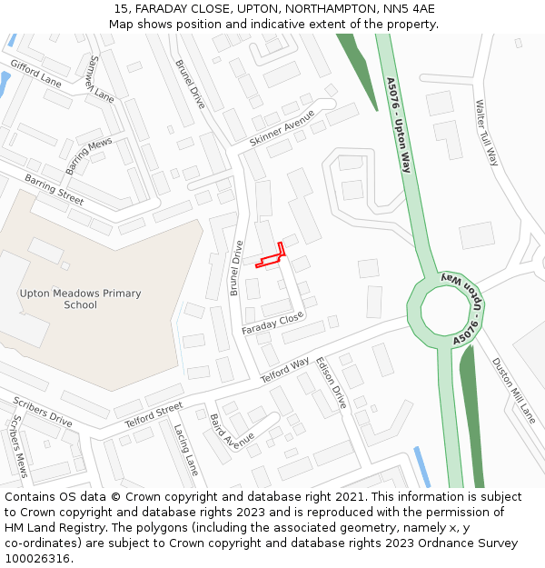 15, FARADAY CLOSE, UPTON, NORTHAMPTON, NN5 4AE: Location map and indicative extent of plot