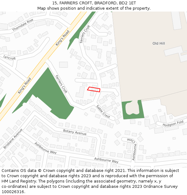 15, FARRIERS CROFT, BRADFORD, BD2 1ET: Location map and indicative extent of plot