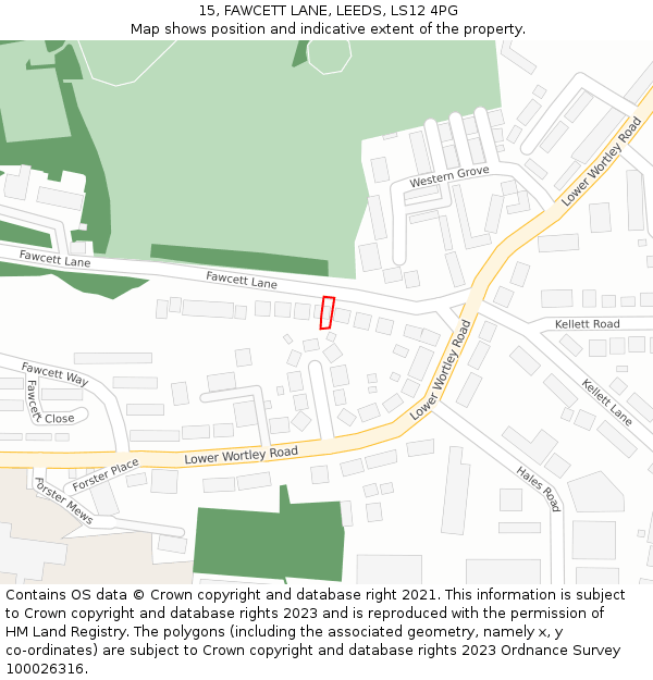 15, FAWCETT LANE, LEEDS, LS12 4PG: Location map and indicative extent of plot
