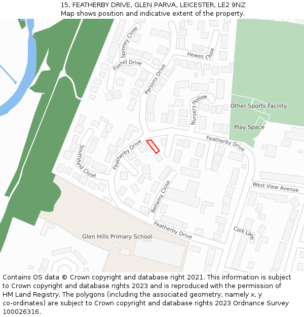 15, FEATHERBY DRIVE, GLEN PARVA, LEICESTER, LE2 9NZ: Location map and indicative extent of plot
