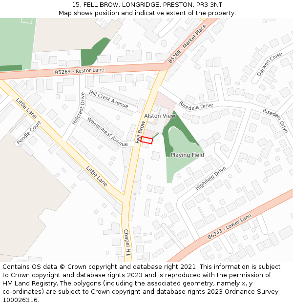 15, FELL BROW, LONGRIDGE, PRESTON, PR3 3NT: Location map and indicative extent of plot