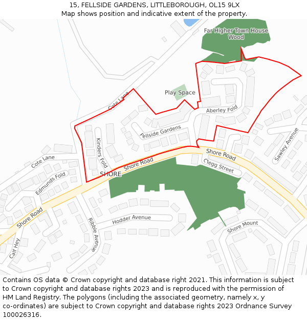 15, FELLSIDE GARDENS, LITTLEBOROUGH, OL15 9LX: Location map and indicative extent of plot