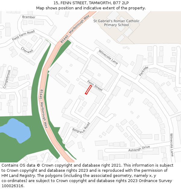 15, FENN STREET, TAMWORTH, B77 2LP: Location map and indicative extent of plot