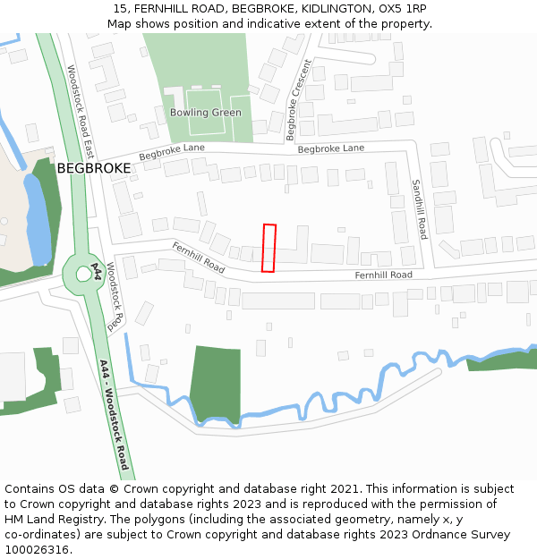 15, FERNHILL ROAD, BEGBROKE, KIDLINGTON, OX5 1RP: Location map and indicative extent of plot