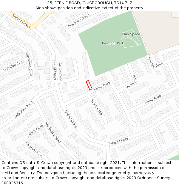 15, FERNIE ROAD, GUISBOROUGH, TS14 7LZ: Location map and indicative extent of plot
