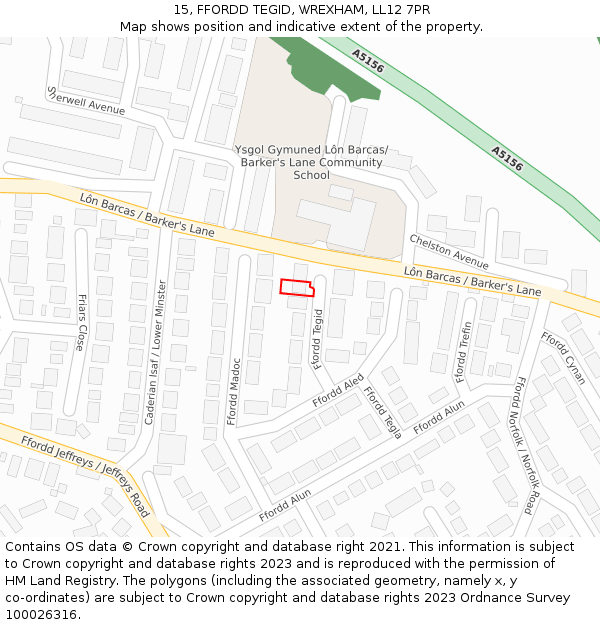 15, FFORDD TEGID, WREXHAM, LL12 7PR: Location map and indicative extent of plot