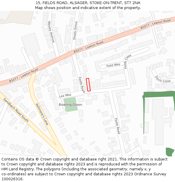 15, FIELDS ROAD, ALSAGER, STOKE-ON-TRENT, ST7 2NA: Location map and indicative extent of plot