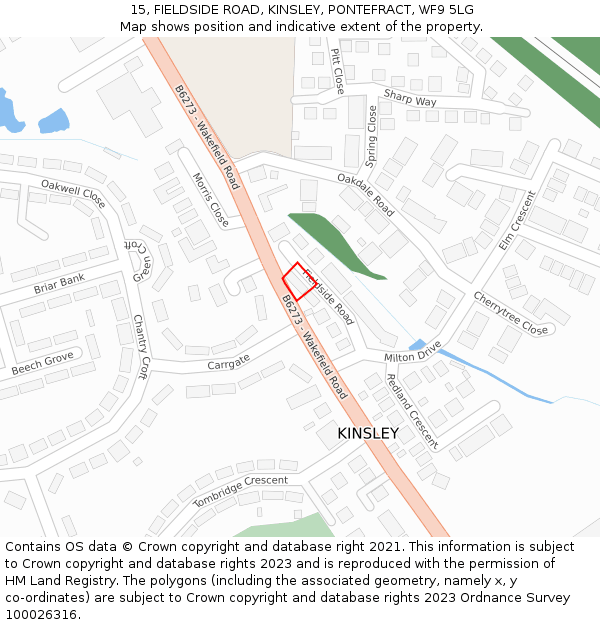 15, FIELDSIDE ROAD, KINSLEY, PONTEFRACT, WF9 5LG: Location map and indicative extent of plot
