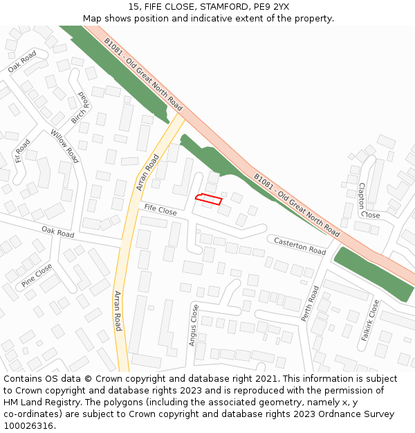 15, FIFE CLOSE, STAMFORD, PE9 2YX: Location map and indicative extent of plot