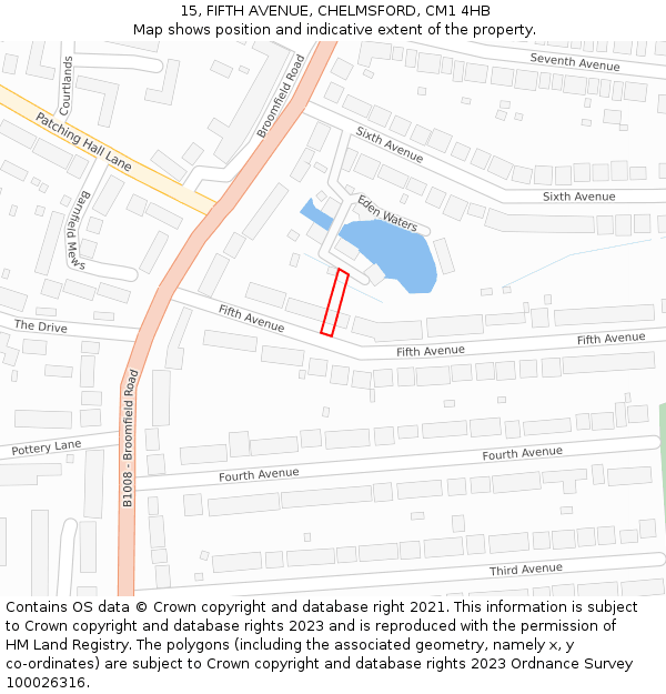 15, FIFTH AVENUE, CHELMSFORD, CM1 4HB: Location map and indicative extent of plot