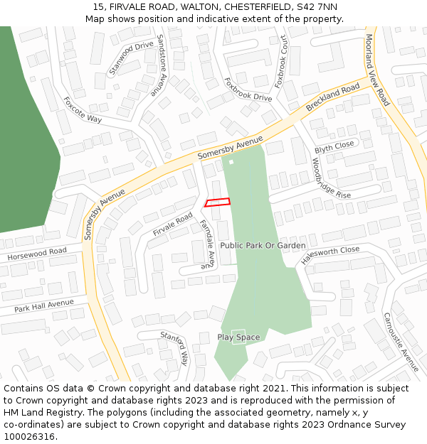 15, FIRVALE ROAD, WALTON, CHESTERFIELD, S42 7NN: Location map and indicative extent of plot