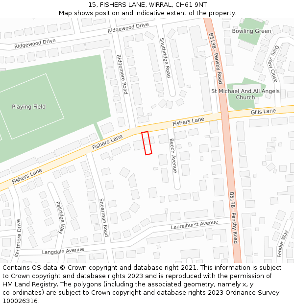 15, FISHERS LANE, WIRRAL, CH61 9NT: Location map and indicative extent of plot
