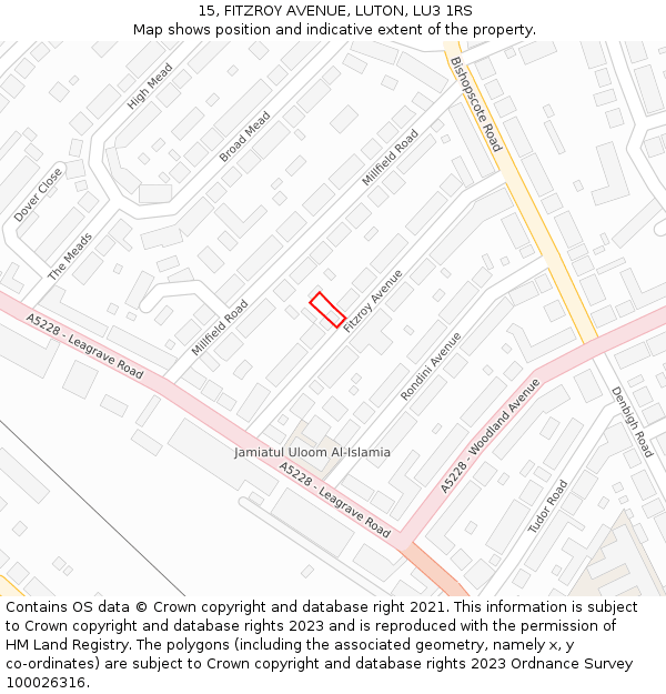 15, FITZROY AVENUE, LUTON, LU3 1RS: Location map and indicative extent of plot