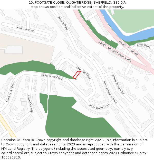 15, FOOTGATE CLOSE, OUGHTIBRIDGE, SHEFFIELD, S35 0JA: Location map and indicative extent of plot