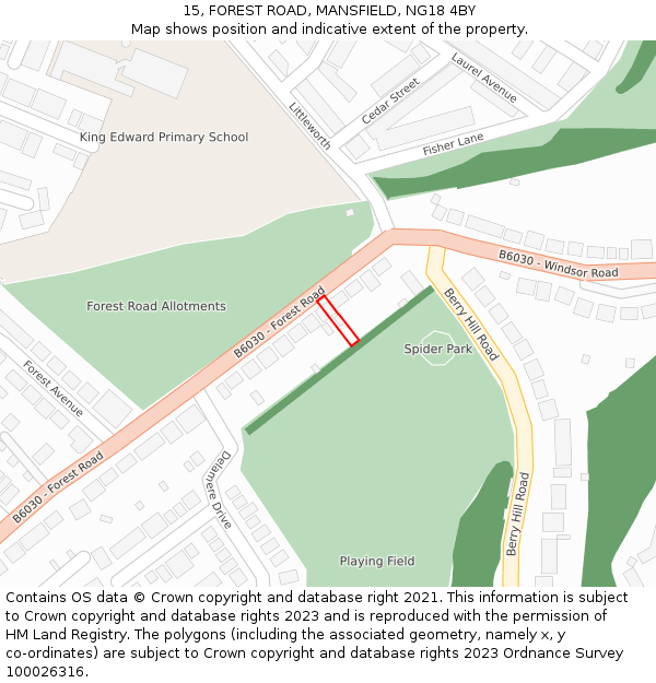 15, FOREST ROAD, MANSFIELD, NG18 4BY: Location map and indicative extent of plot