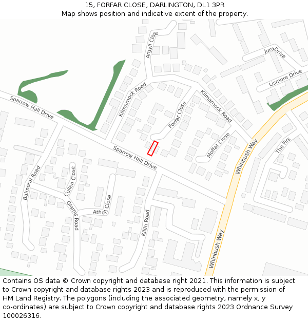 15, FORFAR CLOSE, DARLINGTON, DL1 3PR: Location map and indicative extent of plot