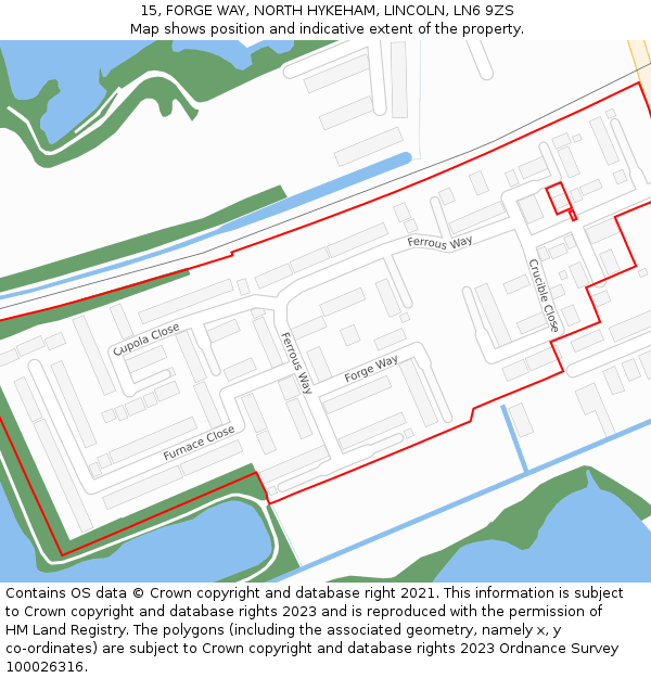 15, FORGE WAY, NORTH HYKEHAM, LINCOLN, LN6 9ZS: Location map and indicative extent of plot