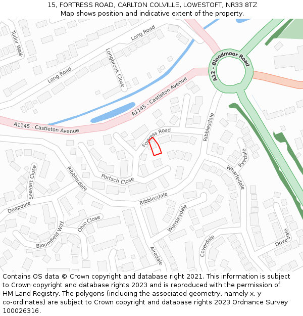 15, FORTRESS ROAD, CARLTON COLVILLE, LOWESTOFT, NR33 8TZ: Location map and indicative extent of plot