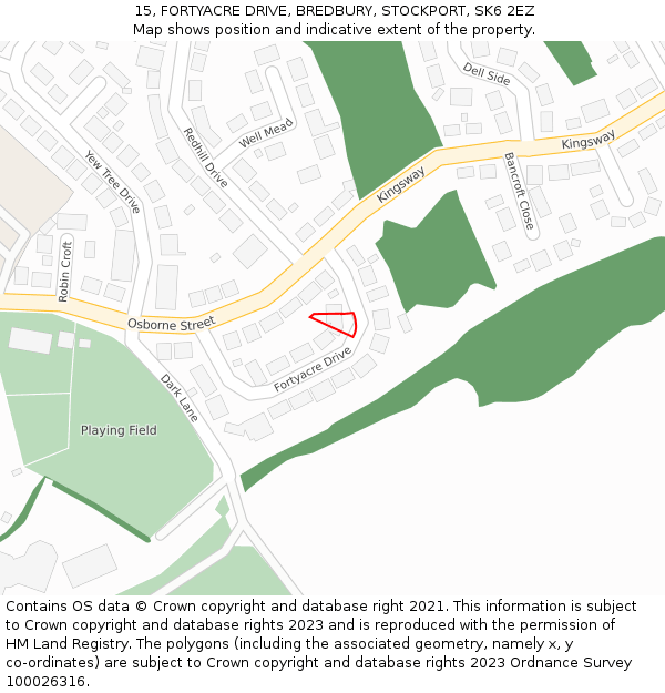 15, FORTYACRE DRIVE, BREDBURY, STOCKPORT, SK6 2EZ: Location map and indicative extent of plot