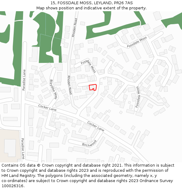 15, FOSSDALE MOSS, LEYLAND, PR26 7AS: Location map and indicative extent of plot
