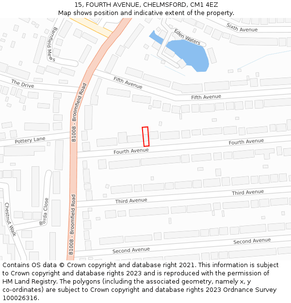 15, FOURTH AVENUE, CHELMSFORD, CM1 4EZ: Location map and indicative extent of plot