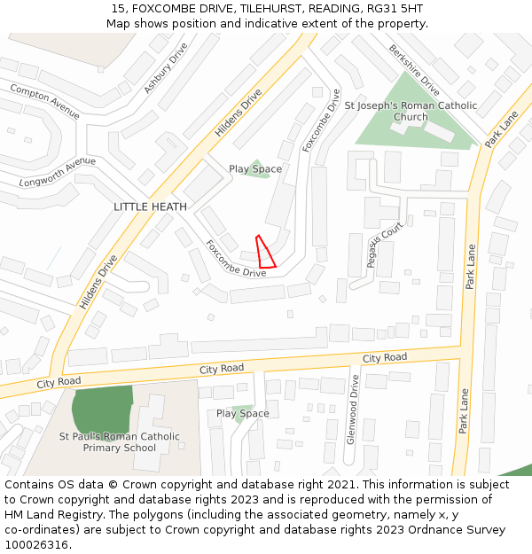 15, FOXCOMBE DRIVE, TILEHURST, READING, RG31 5HT: Location map and indicative extent of plot