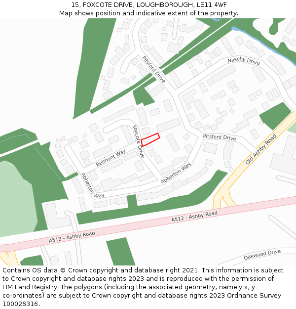 15, FOXCOTE DRIVE, LOUGHBOROUGH, LE11 4WF: Location map and indicative extent of plot