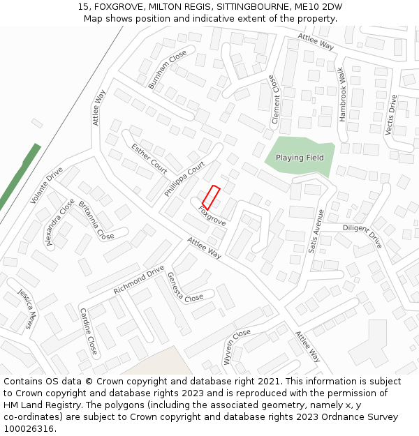 15, FOXGROVE, MILTON REGIS, SITTINGBOURNE, ME10 2DW: Location map and indicative extent of plot