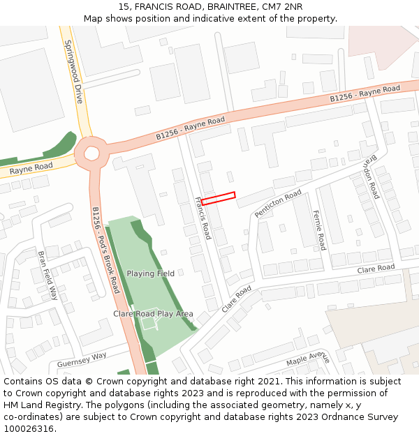 15, FRANCIS ROAD, BRAINTREE, CM7 2NR: Location map and indicative extent of plot