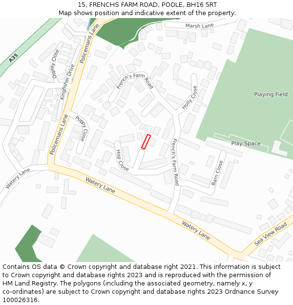 15, FRENCHS FARM ROAD, POOLE, BH16 5RT: Location map and indicative extent of plot