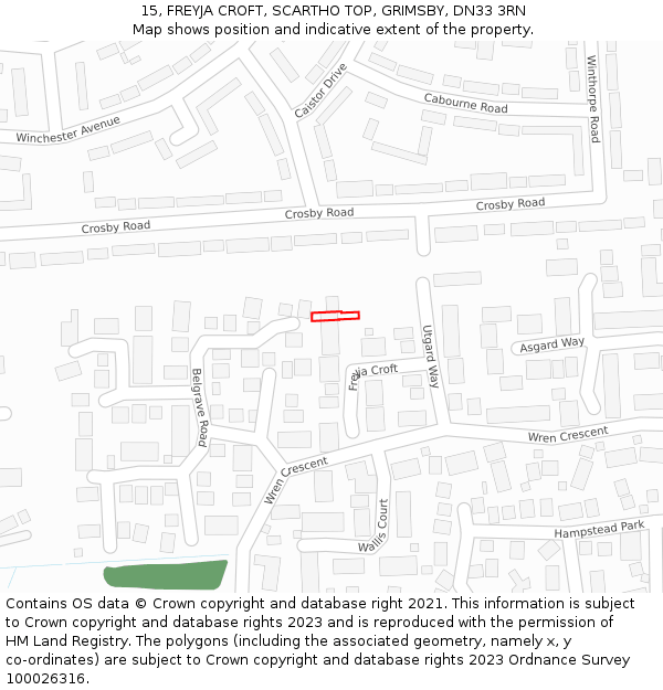 15, FREYJA CROFT, SCARTHO TOP, GRIMSBY, DN33 3RN: Location map and indicative extent of plot