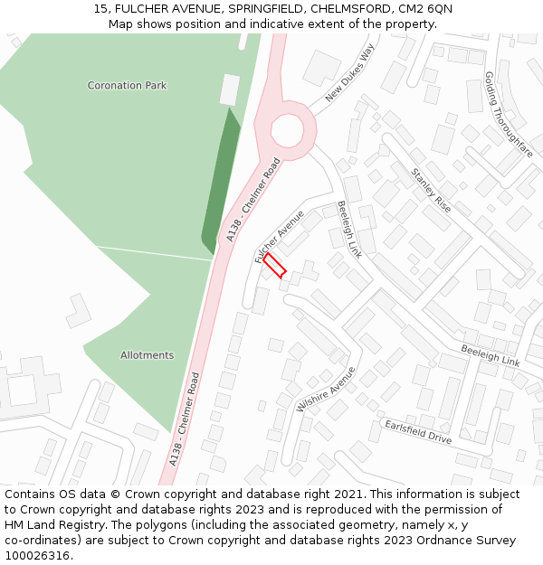 15, FULCHER AVENUE, SPRINGFIELD, CHELMSFORD, CM2 6QN: Location map and indicative extent of plot