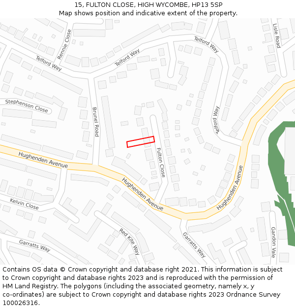 15, FULTON CLOSE, HIGH WYCOMBE, HP13 5SP: Location map and indicative extent of plot