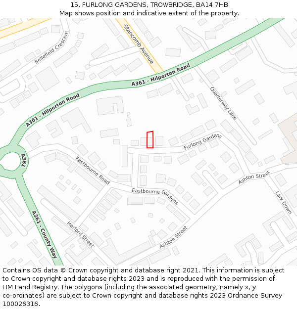 15, FURLONG GARDENS, TROWBRIDGE, BA14 7HB: Location map and indicative extent of plot