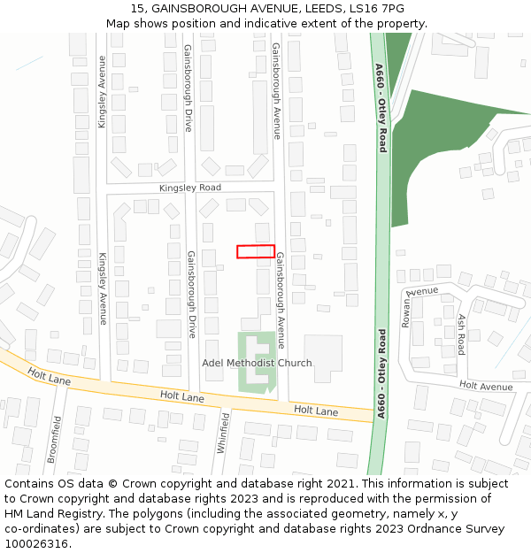 15, GAINSBOROUGH AVENUE, LEEDS, LS16 7PG: Location map and indicative extent of plot