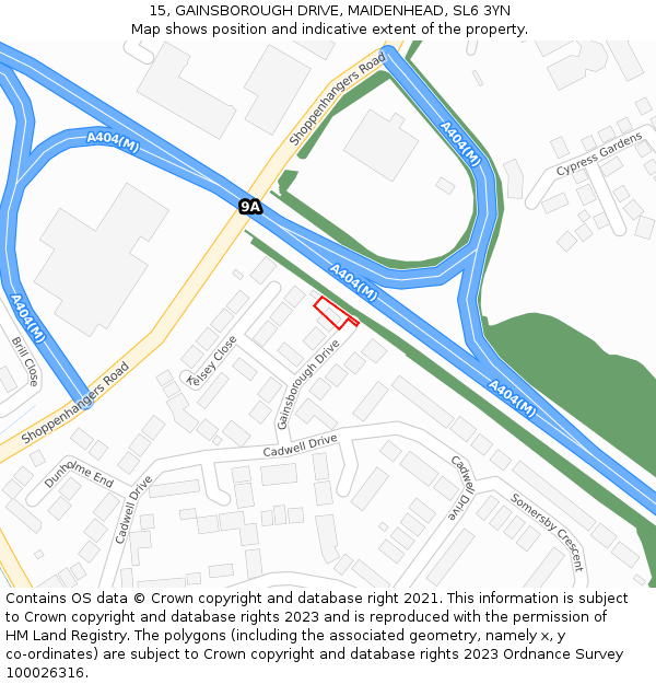 15, GAINSBOROUGH DRIVE, MAIDENHEAD, SL6 3YN: Location map and indicative extent of plot