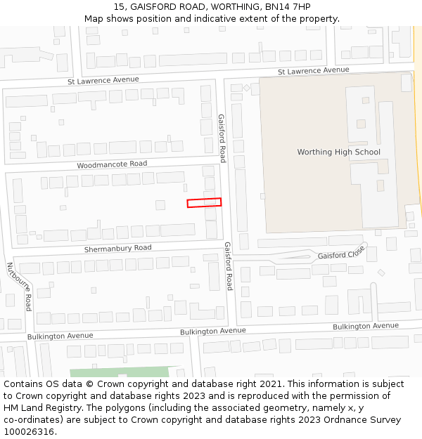15, GAISFORD ROAD, WORTHING, BN14 7HP: Location map and indicative extent of plot