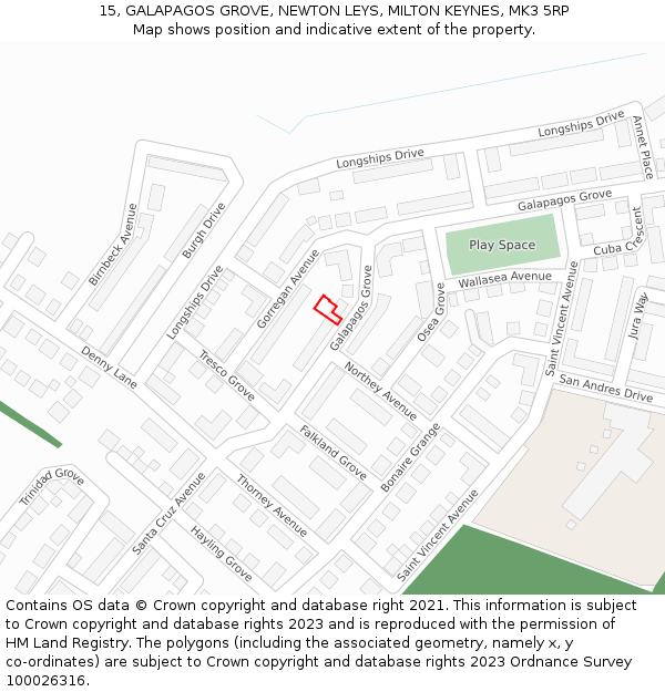 15, GALAPAGOS GROVE, NEWTON LEYS, MILTON KEYNES, MK3 5RP: Location map and indicative extent of plot