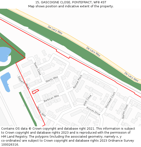 15, GASCOIGNE CLOSE, PONTEFRACT, WF8 4ST: Location map and indicative extent of plot