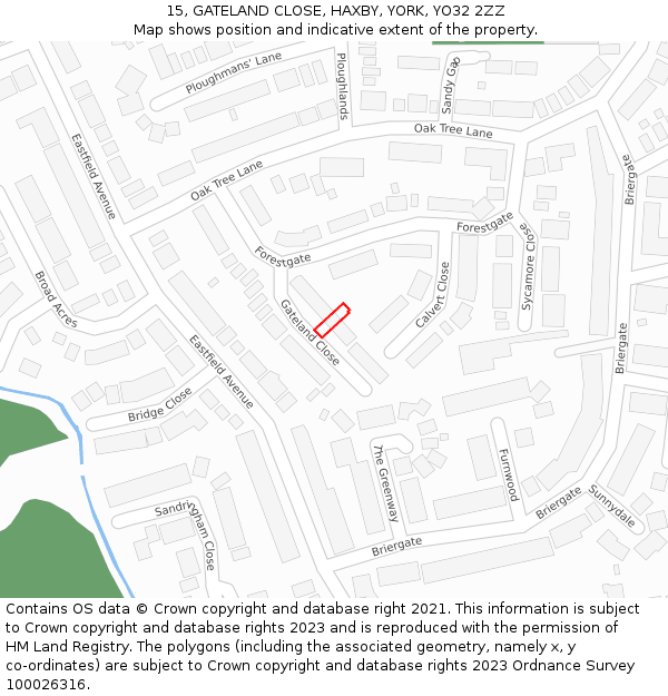 15, GATELAND CLOSE, HAXBY, YORK, YO32 2ZZ: Location map and indicative extent of plot