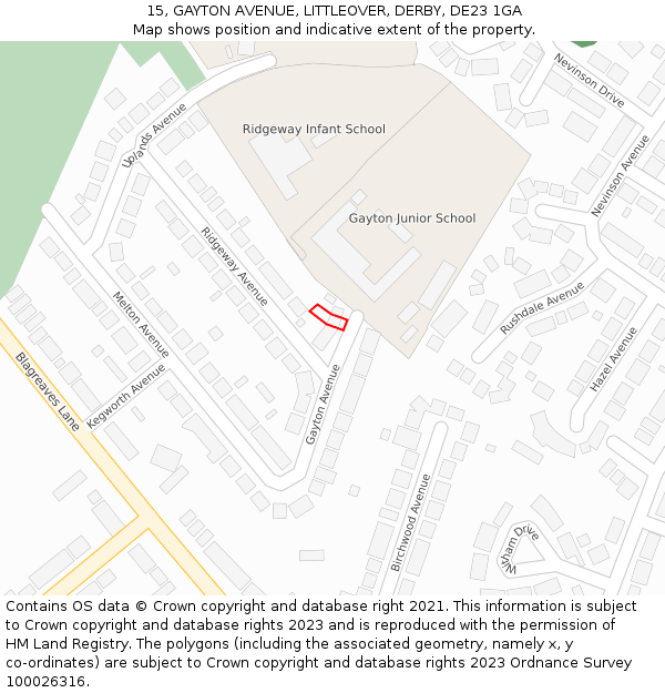 15, GAYTON AVENUE, LITTLEOVER, DERBY, DE23 1GA: Location map and indicative extent of plot