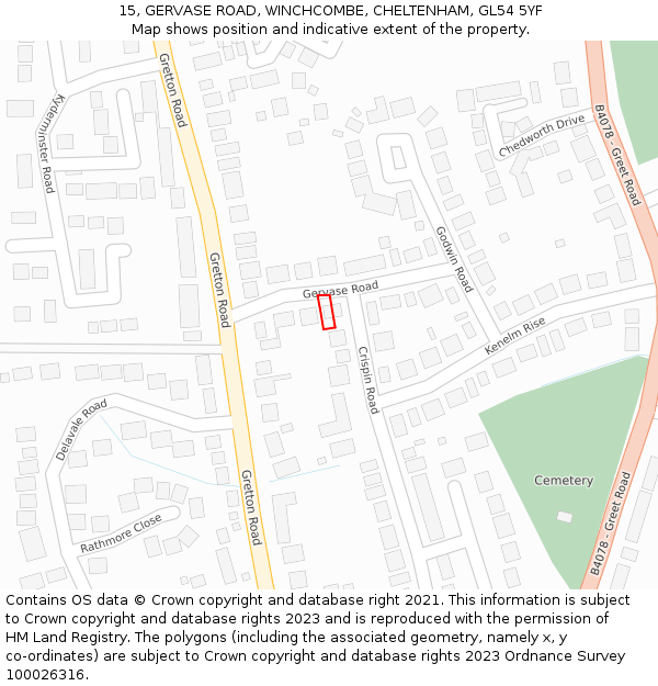 15, GERVASE ROAD, WINCHCOMBE, CHELTENHAM, GL54 5YF: Location map and indicative extent of plot