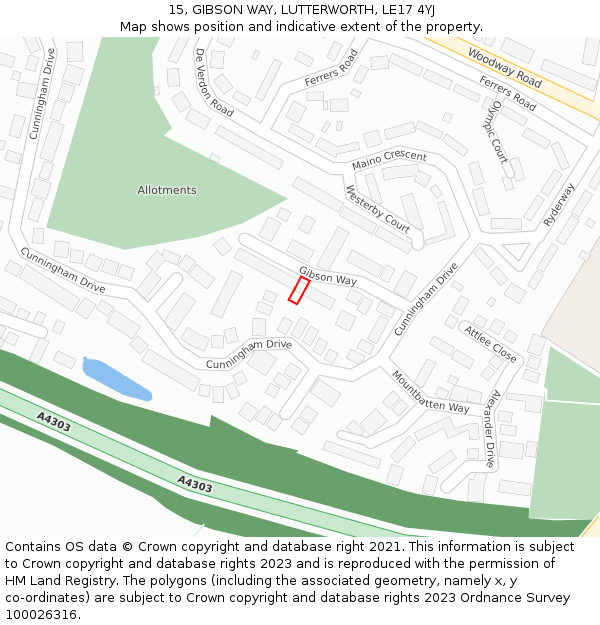 15, GIBSON WAY, LUTTERWORTH, LE17 4YJ: Location map and indicative extent of plot