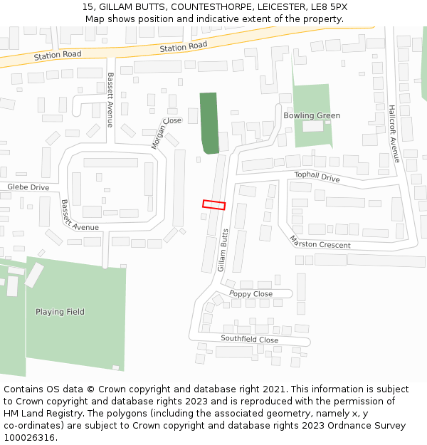 15, GILLAM BUTTS, COUNTESTHORPE, LEICESTER, LE8 5PX: Location map and indicative extent of plot