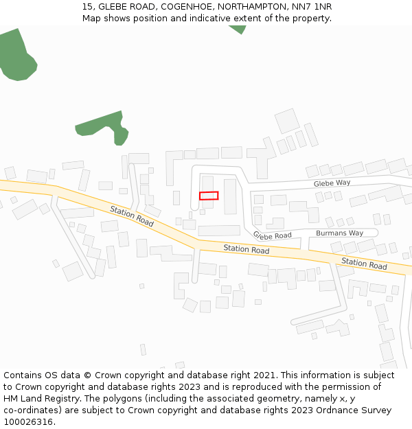 15, GLEBE ROAD, COGENHOE, NORTHAMPTON, NN7 1NR: Location map and indicative extent of plot