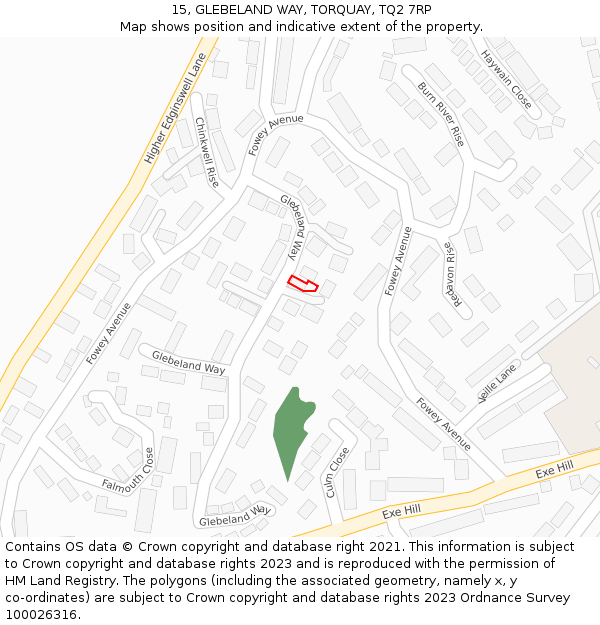 15, GLEBELAND WAY, TORQUAY, TQ2 7RP: Location map and indicative extent of plot